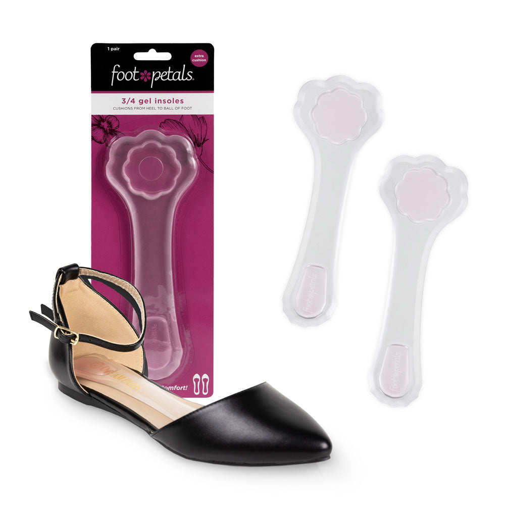 gel insert cushions with extra cushions in packaging, gel 3/4 insert cushion in black dress shoe
