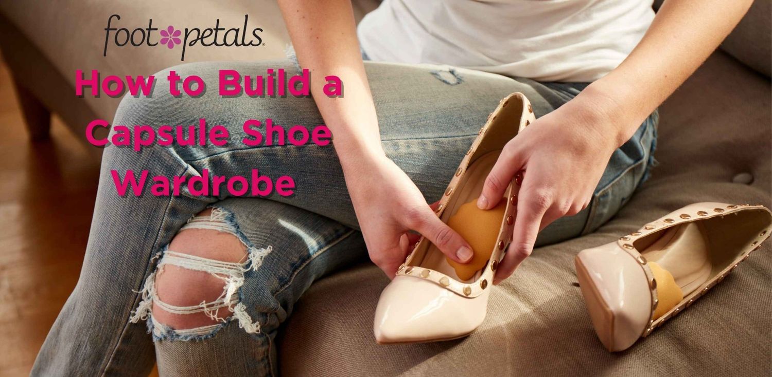 Women sitting on a couch, putting a cushion into her pair of heels