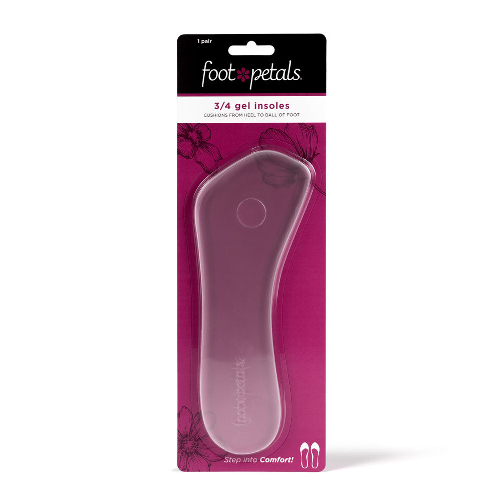 Foot Petals gel 3/4 shoe inserts in pink packaging for heels and flats