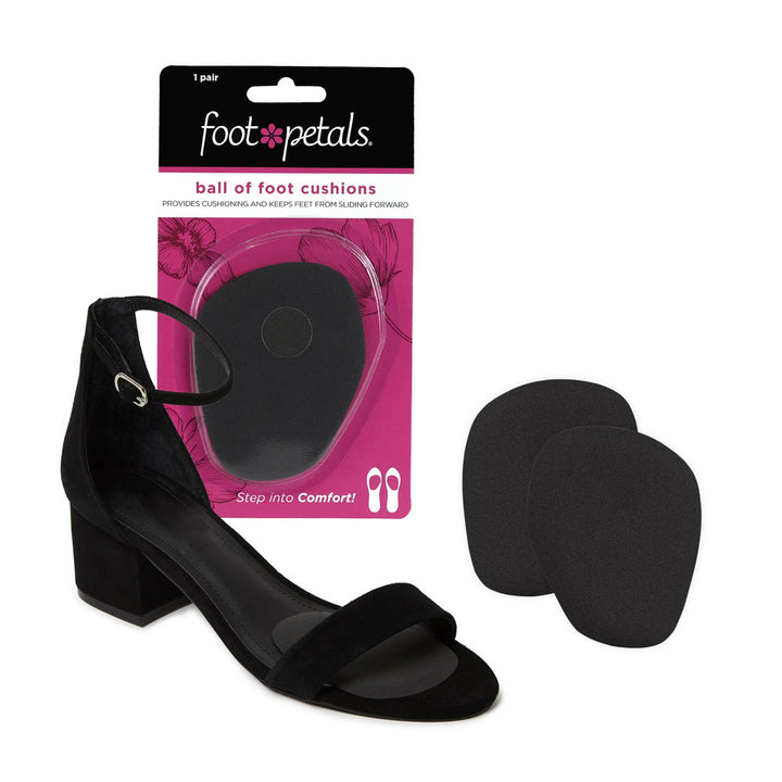 Ball of Foot Cushions, black, provides cushioning and keeps feet from sliding forward, 1 pair, ball of foot cushion in black open-toe high heel shoe #color_black