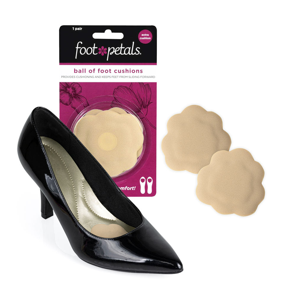 Foot Petals Ball of Foot cushions with extra cushioning packaging, ball of foot cushion with extra cushion in black high heel shoe #color_khaki