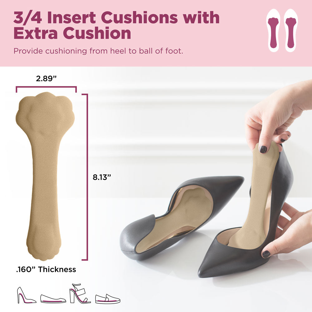 3/4 insert cushions with extra cushion provide cushioning from heel to ball of foot. Product image dimensions: 2.89" W, 8.13" L, .160" thick #color_khaki