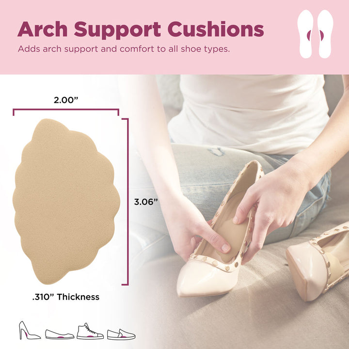 Arch support cushions add arch support and comfort to all shoe types. Image of product dimensions: 2.00" W, 3.06" L, .310" thick. #color_khaki