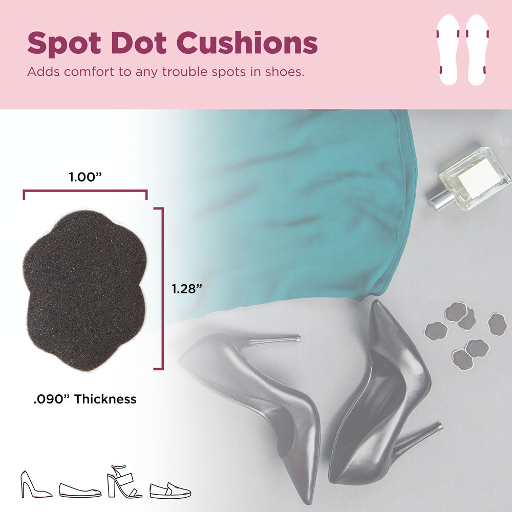 Spot dot cushions add comfort to any trouble spots in shoes. Image of product dimensions: 1.00