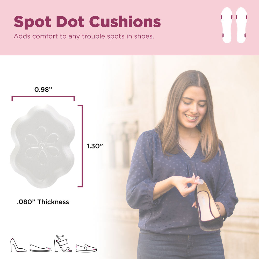 Spot dot cushions add comfort to any trouble spots in shoes. Image with product dimensions: 0.98