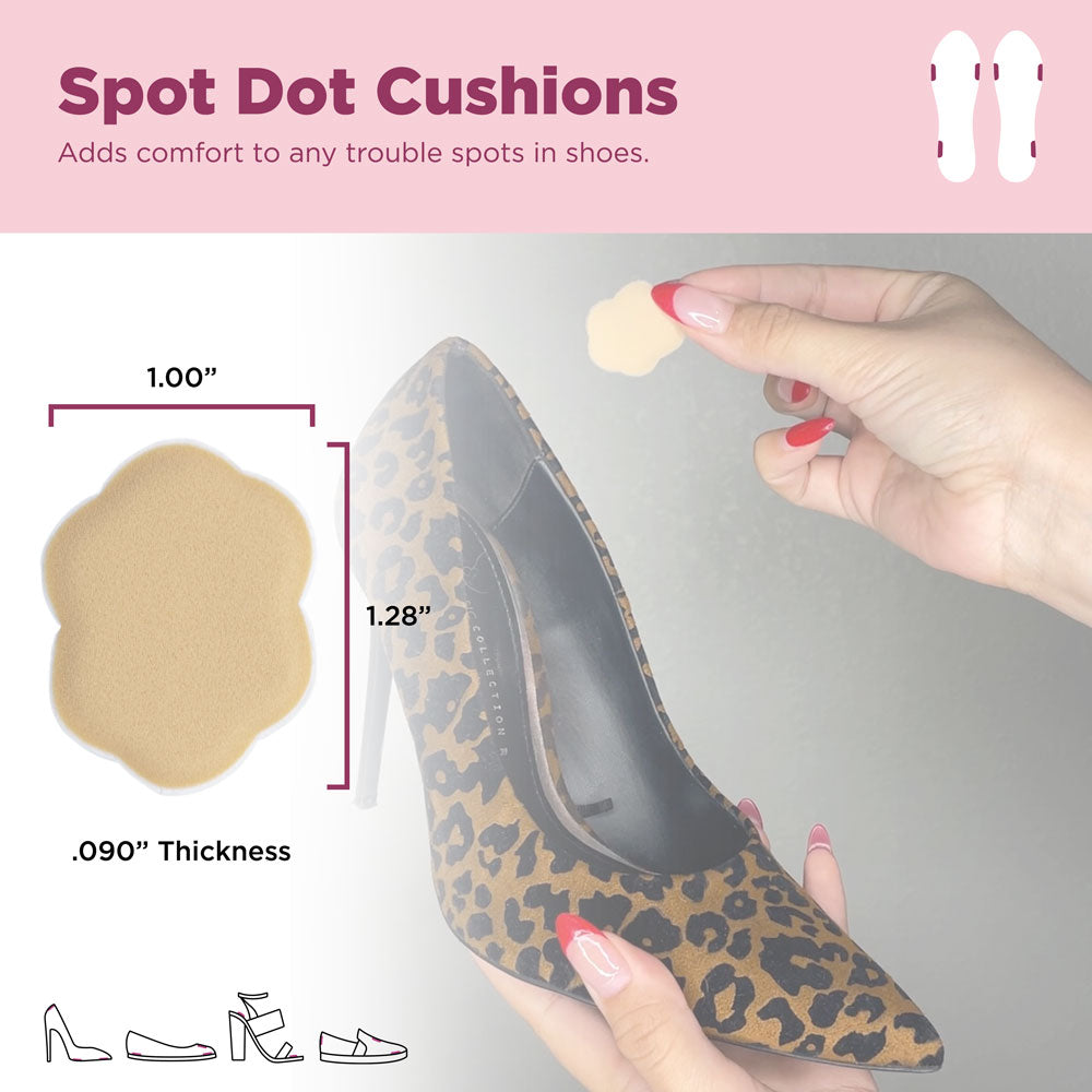 Spot dot cushions add comfort to any trouble spots in shoes. Image of product dimensions: 1.00