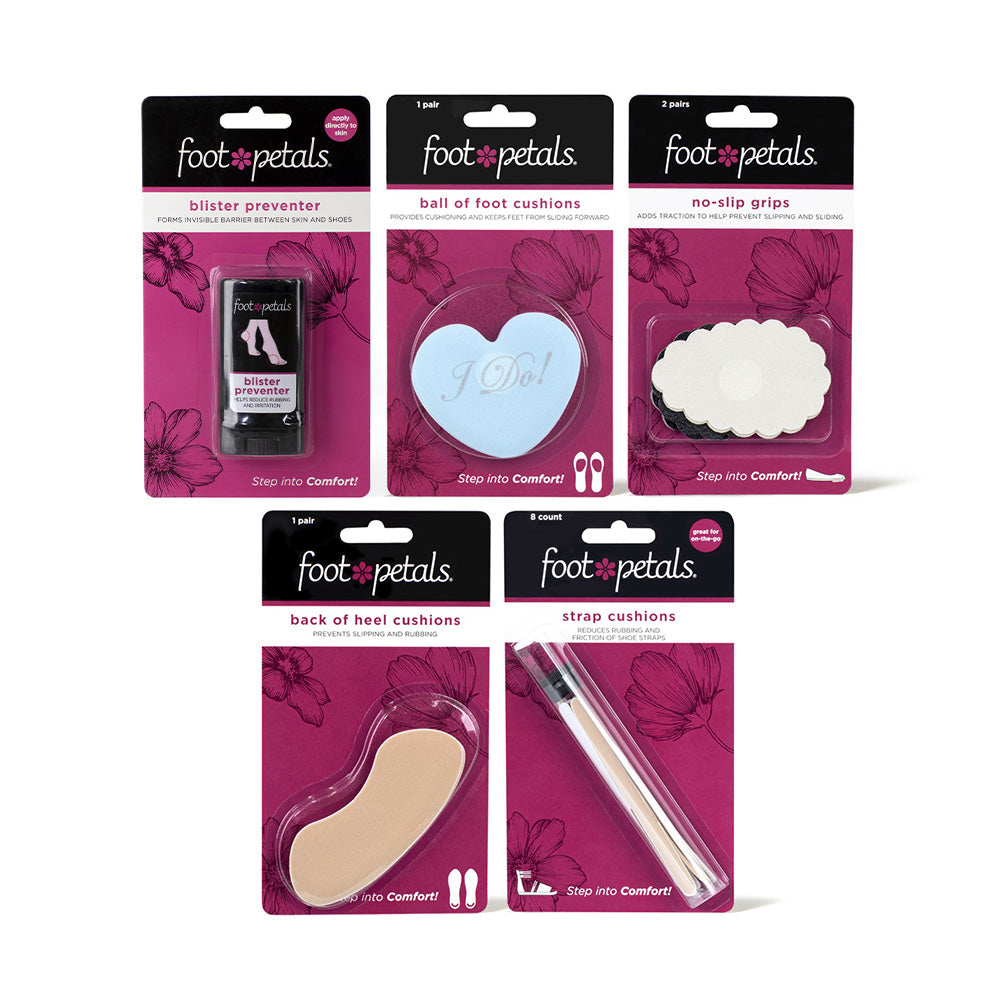 Packaging of foot care products by 'foot petals' on a white background