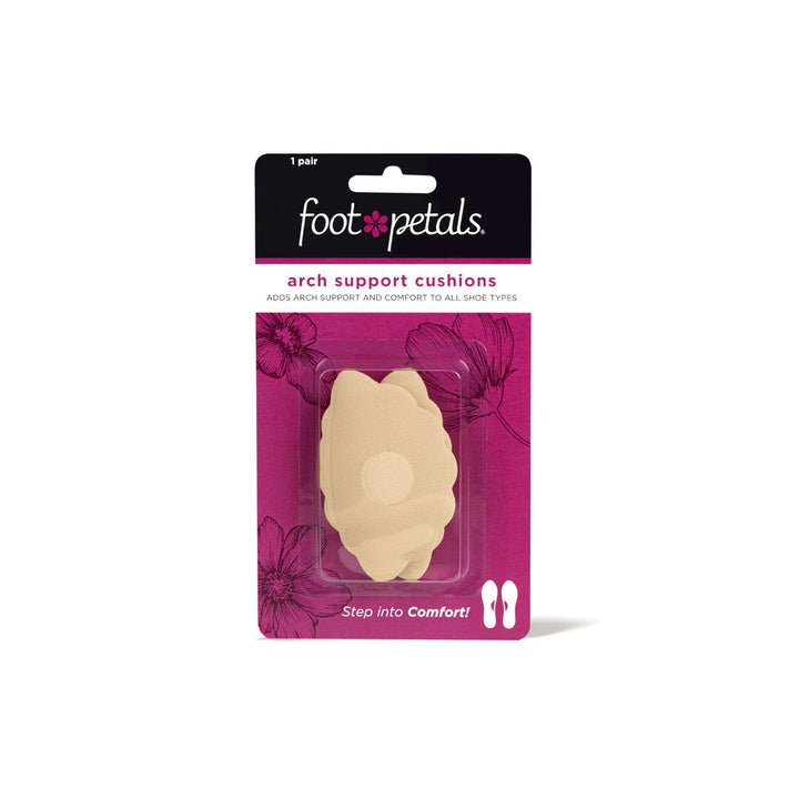 Foot Petals Khaki Arch Support Cushions packaging, adds arch support and comfort to all shoe types #color_khaki
